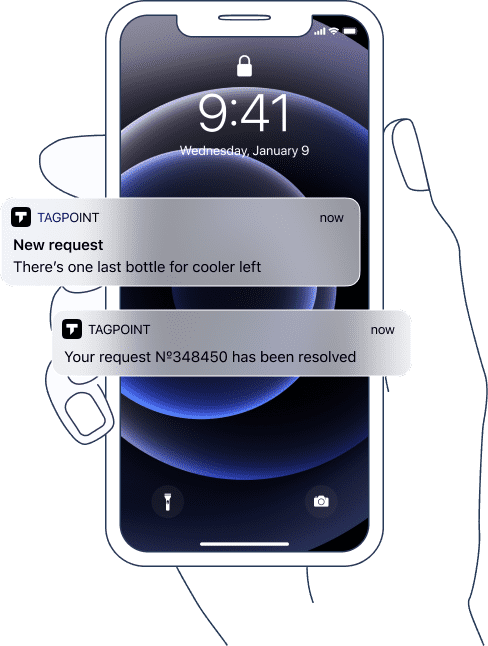 TagPoint app screenshot: push notifications for employees and customers