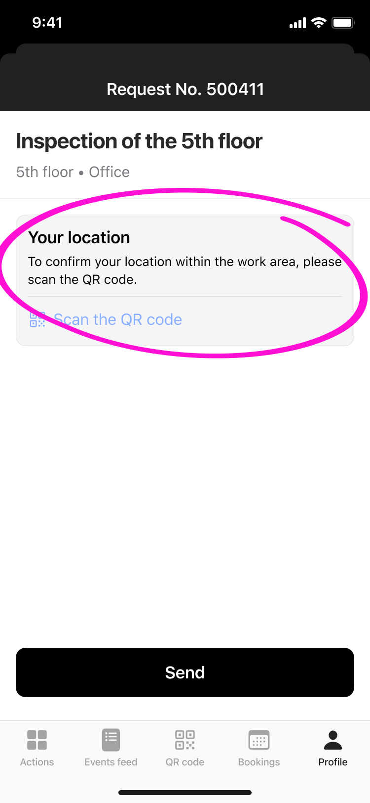 Validation of location via QR code