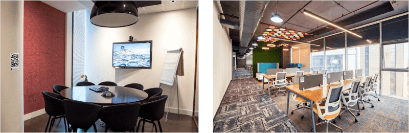 An example of placing QR codes for meeting room and workstation booking