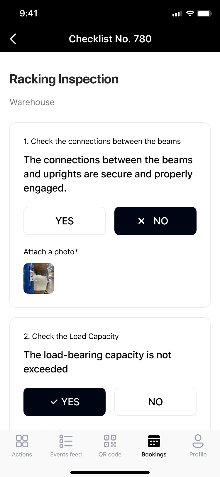 Checklist for racking inspection